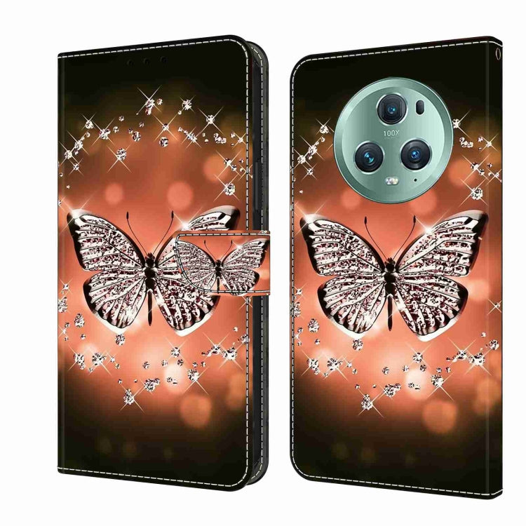 For Honor Magic5 Pro Crystal 3D Shockproof Protective Leather Phone Case(Crystal Butterfly)