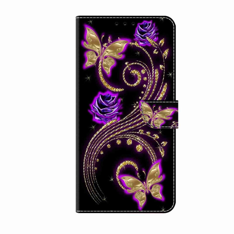 For Honor Magic5 Pro Crystal 3D Shockproof Protective Leather Phone Case(Purple Flower Butterfly)