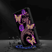 For Honor Magic5 Pro Crystal 3D Shockproof Protective Leather Phone Case(Purple Flower Butterfly)