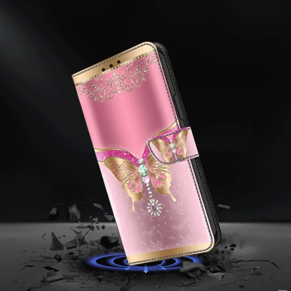 For Honor Magic6 Lite Crystal 3D Shockproof Protective Leather Phone Case(Pink Bottom Butterfly)