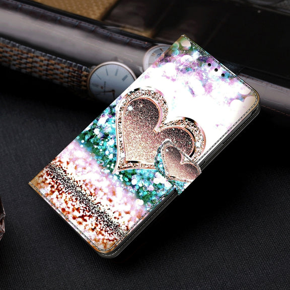 For Honor Magic6 Lite Crystal 3D Shockproof Protective Leather Phone Case(Pink Diamond Heart)