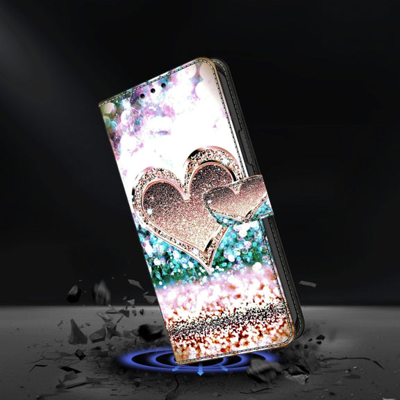 For Honor Magic6 Lite Crystal 3D Shockproof Protective Leather Phone Case(Pink Diamond Heart)