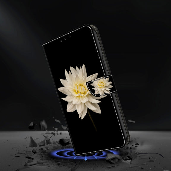 For Honor Magic6 Lite Crystal 3D Shockproof Protective Leather Phone Case(White Flower)