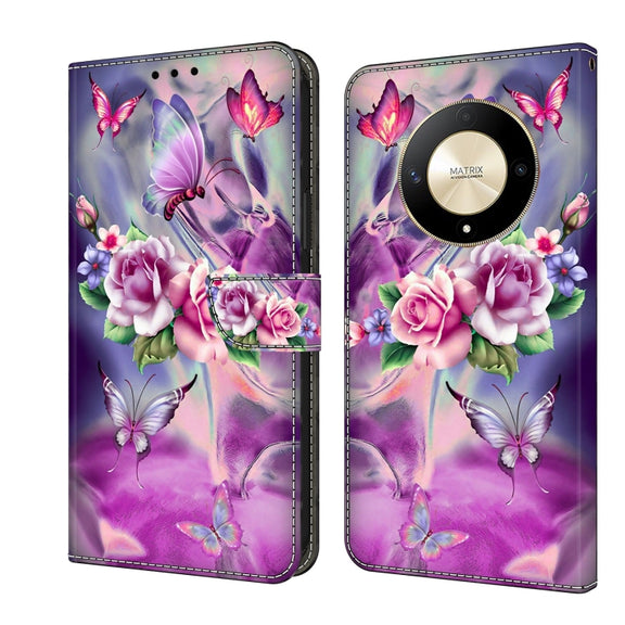 For Honor Magic6 Lite Crystal 3D Shockproof Protective Leather Phone Case(Butterfly)