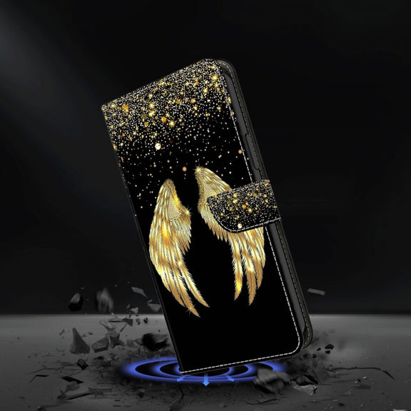 For Honor Magic6 Lite Crystal 3D Shockproof Protective Leather Phone Case(Golden Wings)