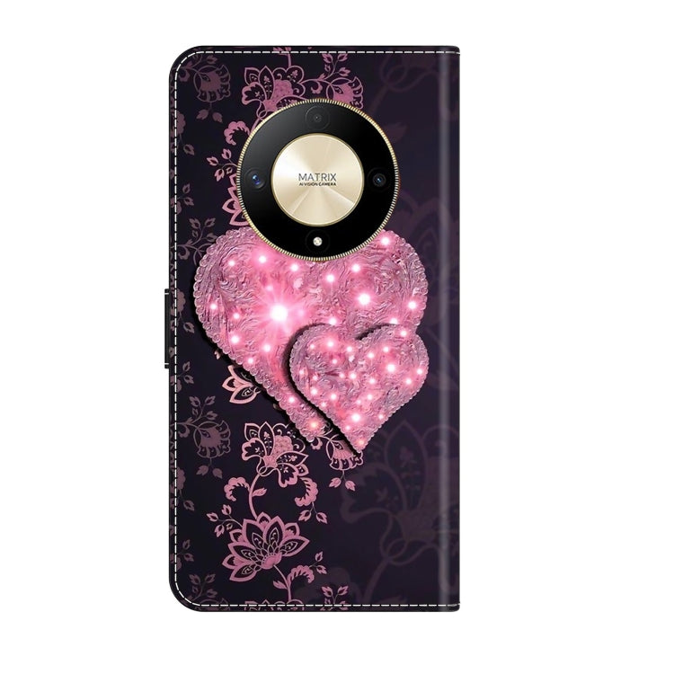 For Honor Magic6 Lite Crystal 3D Shockproof Protective Leather Phone Case(Lace Love)