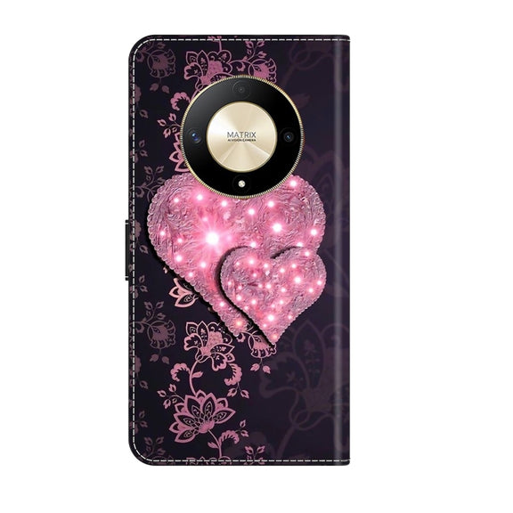 For Honor Magic6 Lite Crystal 3D Shockproof Protective Leather Phone Case(Lace Love)