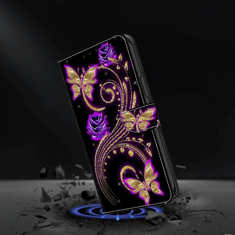 For Honor Magic6 Lite Crystal 3D Shockproof Protective Leather Phone Case(Purple Flower Butterfly)