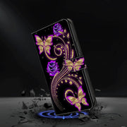 For Honor Magic6 Lite Crystal 3D Shockproof Protective Leather Phone Case(Purple Flower Butterfly)