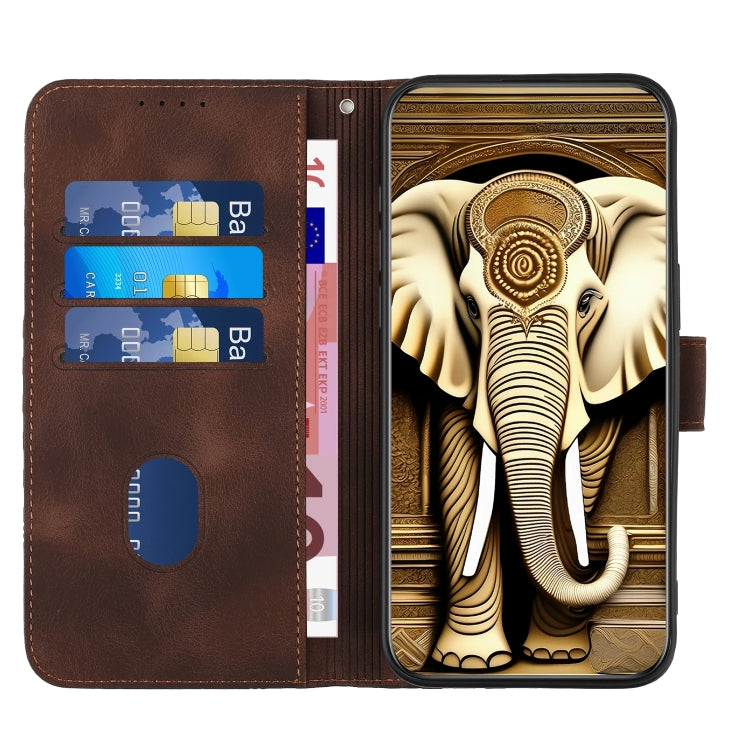 For Google Pixel 9 Pro YX0060 Elephant Head Embossed Phone Leather Case with Lanyard(Coffee)