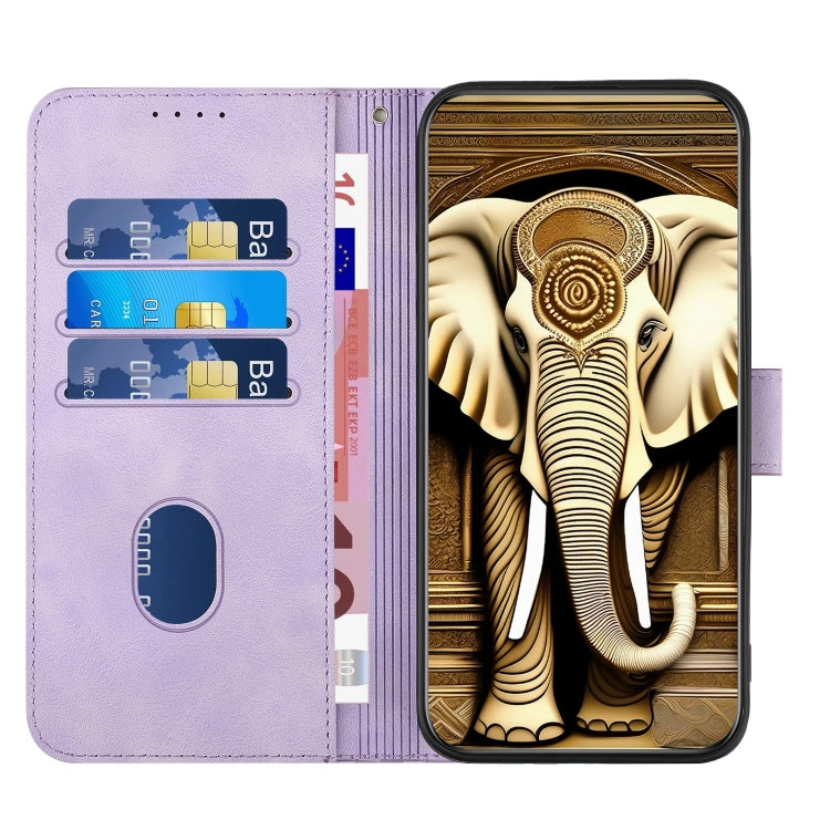 For Google Pixel 9 YX0060 Elephant Head Embossed Phone Leather Case with Lanyard(Light Purple)