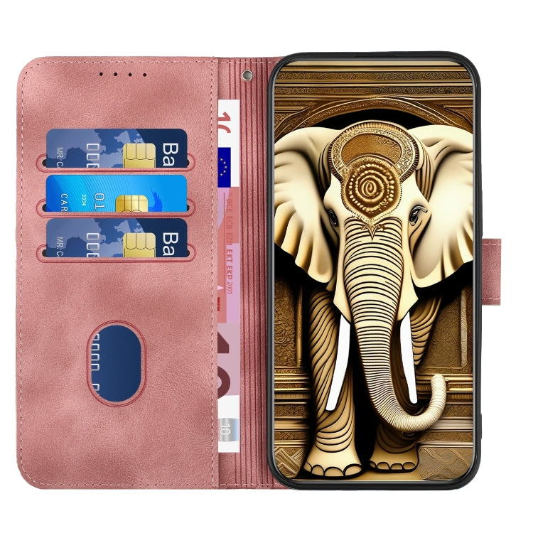 For Google Pixel 9 YX0060 Elephant Head Embossed Phone Leather Case with Lanyard(Pink)