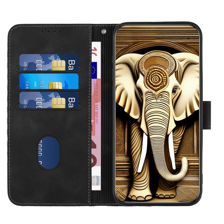For Google Pixel 9 YX0060 Elephant Head Embossed Phone Leather Case with Lanyard(Black)