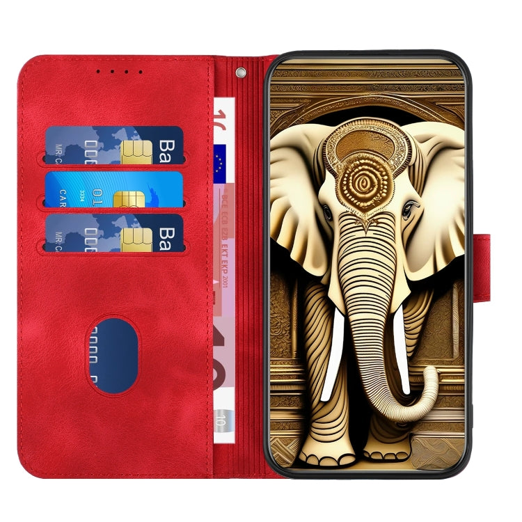 For Google Pixel 9 YX0060 Elephant Head Embossed Phone Leather Case with Lanyard(Red)