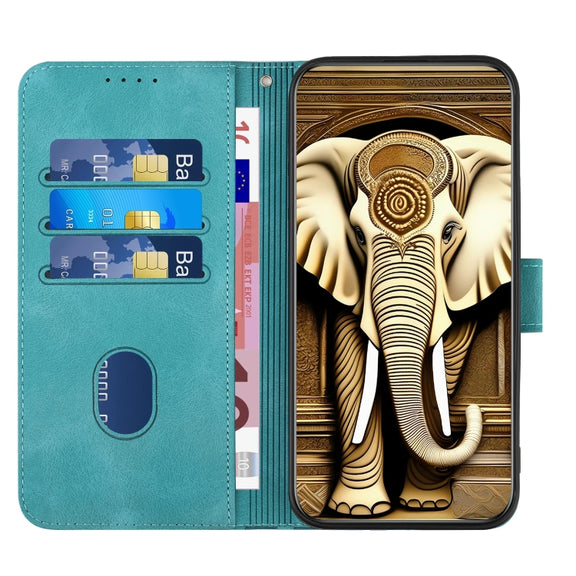 For Google Pixel 9 YX0060 Elephant Head Embossed Phone Leather Case with Lanyard(Light Blue)