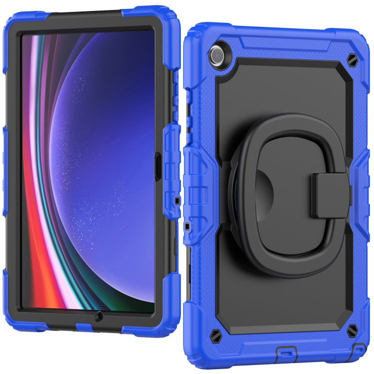 For Samsung Galaxy Tab A9+ Handle Silicone Hydric PC Tablet Case with Shoulder Strap(Dark Blue)