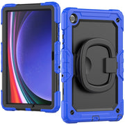 For Samsung Galaxy Tab A9+ Handle Silicone Hydric PC Tablet Case with Shoulder Strap(Dark Blue)