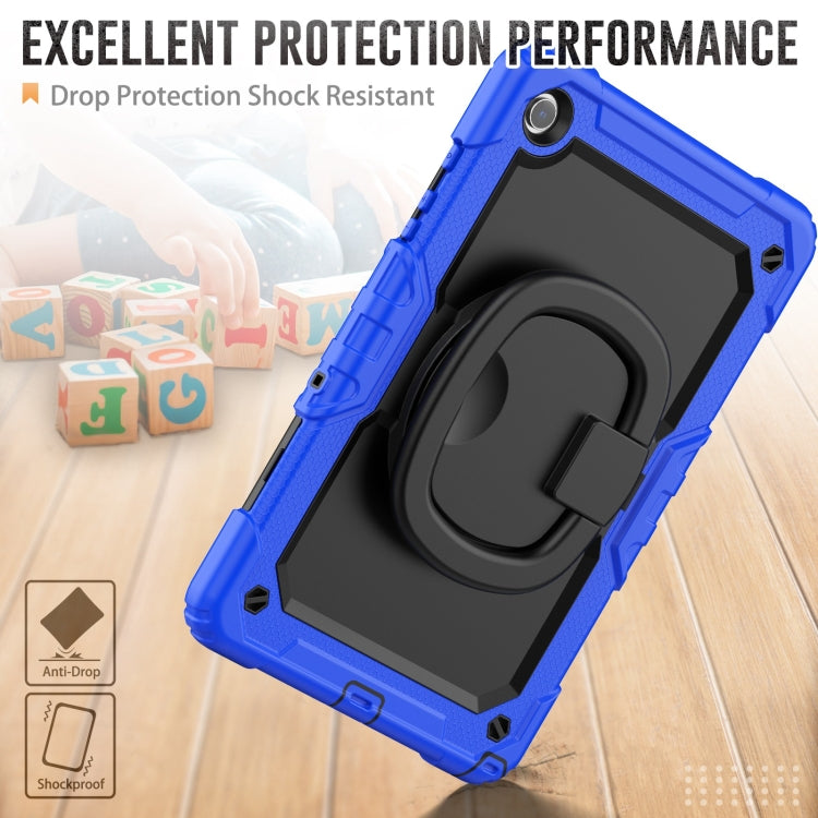 For Samsung Galaxy Tab A9+ Handle Silicone Hydric PC Tablet Case with Shoulder Strap(Dark Blue)