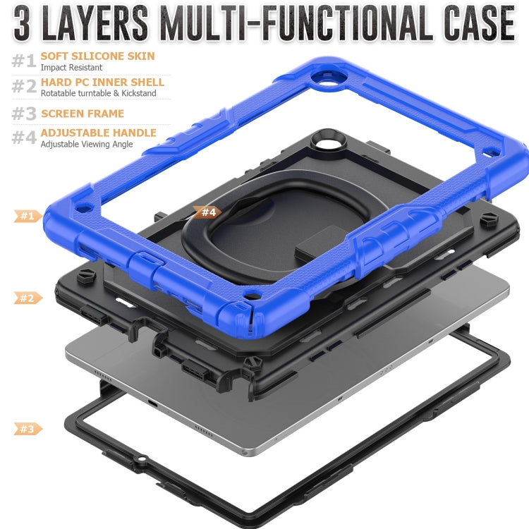 For Samsung Galaxy Tab A9+ Handle Silicone Hydric PC Tablet Case with Shoulder Strap(Dark Blue)