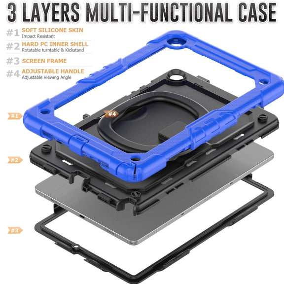 For Samsung Galaxy Tab A9+ Handle Silicone Hydric PC Tablet Case with Shoulder Strap(Dark Blue)