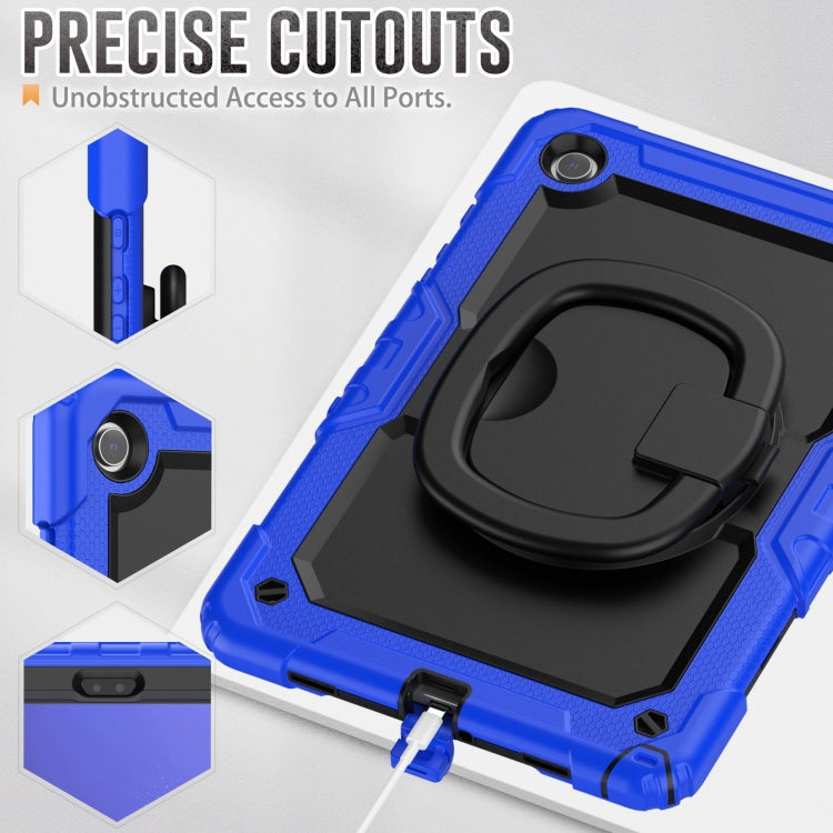 For Samsung Galaxy Tab A9+ Handle Silicone Hydric PC Tablet Case with Shoulder Strap(Dark Blue)