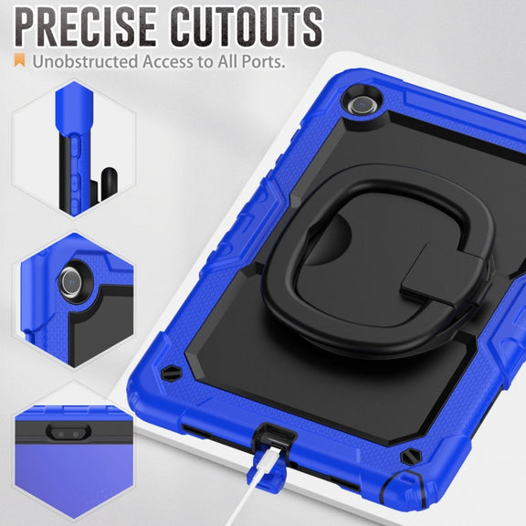 For Samsung Galaxy Tab A9+ Handle Silicone Hydric PC Tablet Case with Shoulder Strap(Dark Blue)