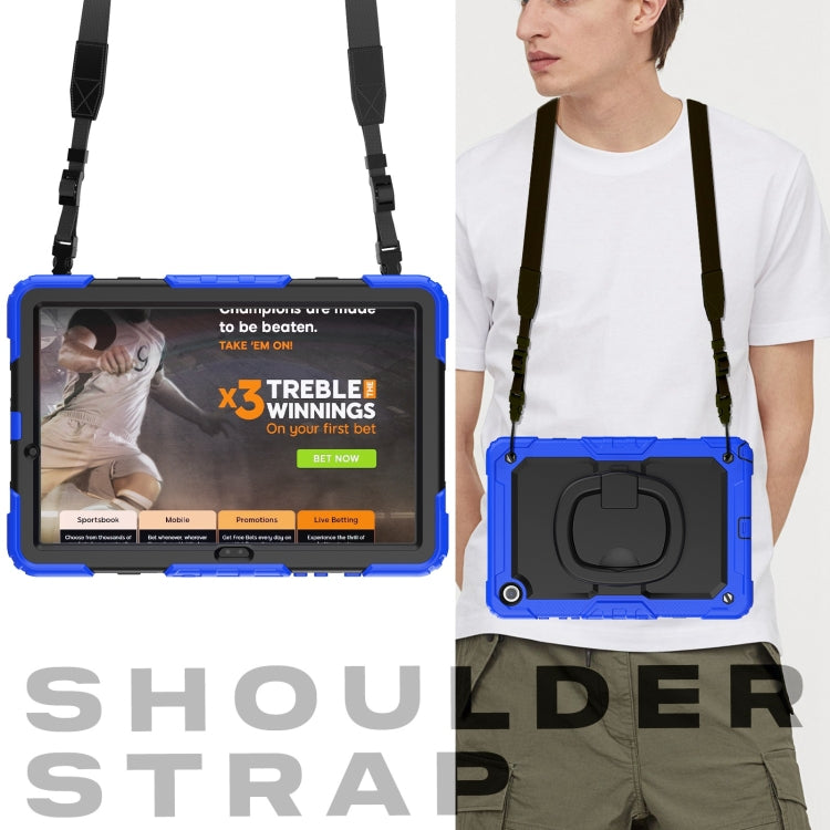For Samsung Galaxy Tab A9+ Handle Silicone Hydric PC Tablet Case with Shoulder Strap(Dark Blue)