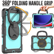 For Samsung Galaxy Tab A9+ Handle Silicone Hydric PC Tablet Case with Shoulder Strap(Light Blue)