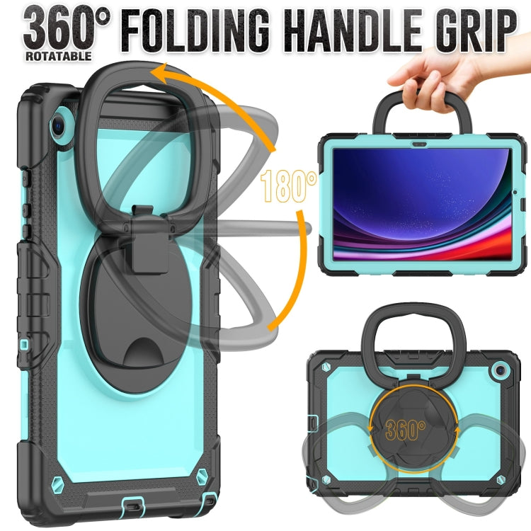 For Samsung Galaxy Tab A9+ Handle Silicone Hydric PC Tablet Case with Shoulder Strap(Light Blue)