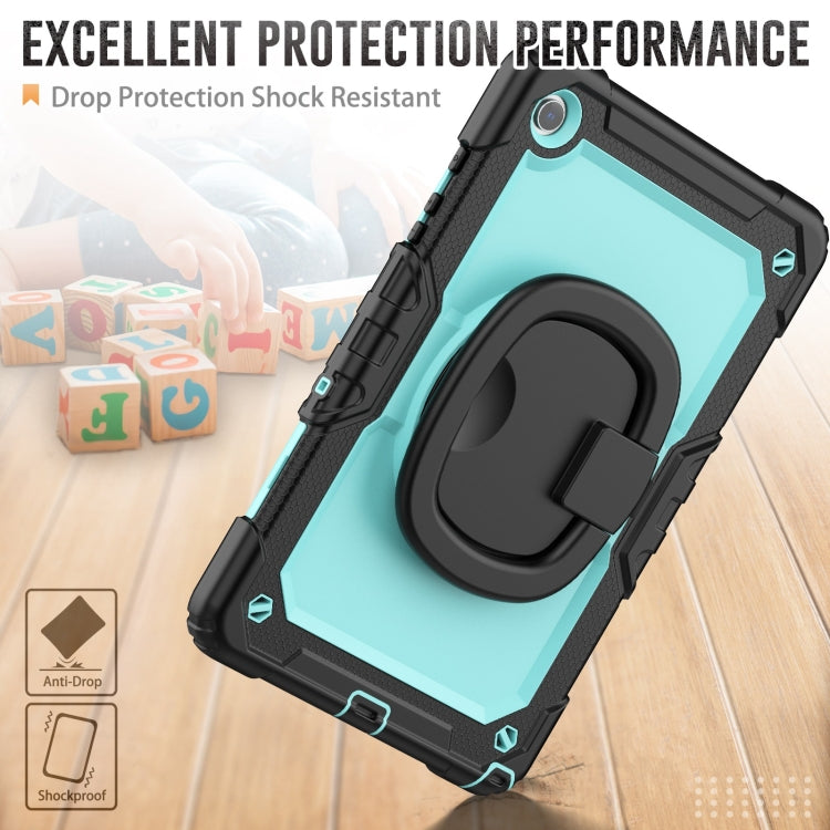 For Samsung Galaxy Tab A9+ Handle Silicone Hydric PC Tablet Case with Shoulder Strap(Light Blue)