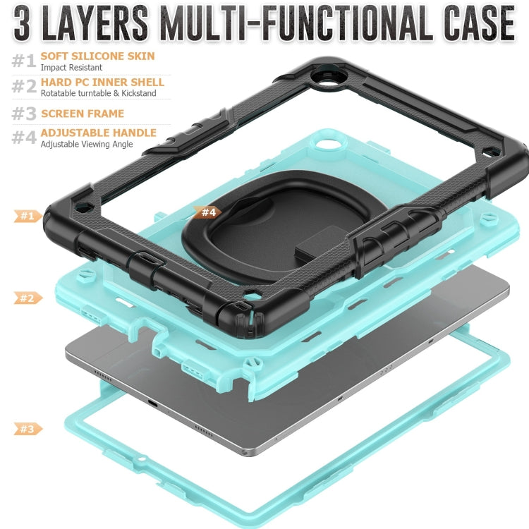 For Samsung Galaxy Tab A9+ Handle Silicone Hydric PC Tablet Case with Shoulder Strap(Light Blue)