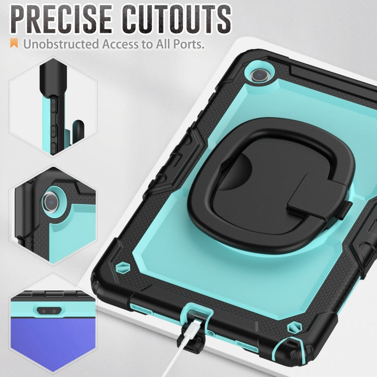 For Samsung Galaxy Tab A9+ Handle Silicone Hydric PC Tablet Case with Shoulder Strap(Light Blue)