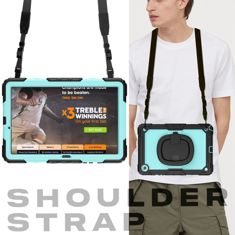 For Samsung Galaxy Tab A9+ Handle Silicone Hydric PC Tablet Case with Shoulder Strap(Light Blue)