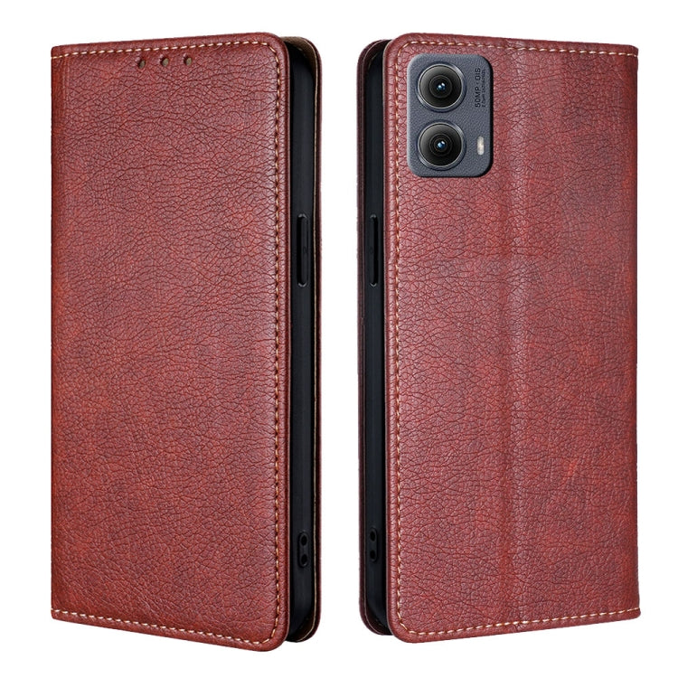 For Motorola Edge 5G 2024 Gloss Oil Solid Color Magnetic Leather Phone Case(Brown)