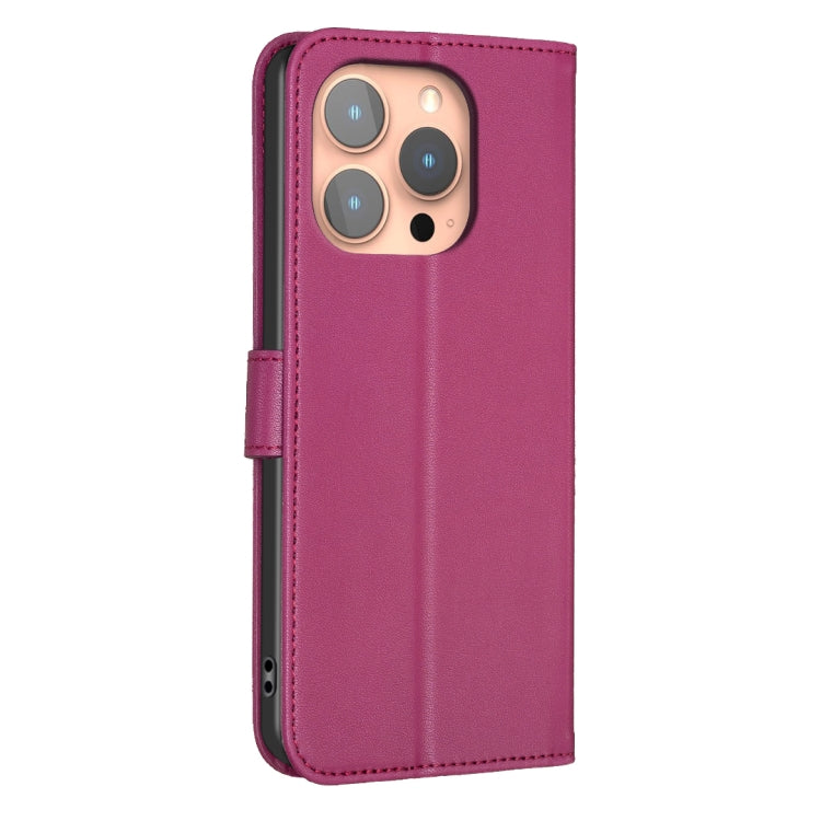 For iPhone 16 Pro Max Four-leaf Embossed Leather Phone Case(Rose Red)