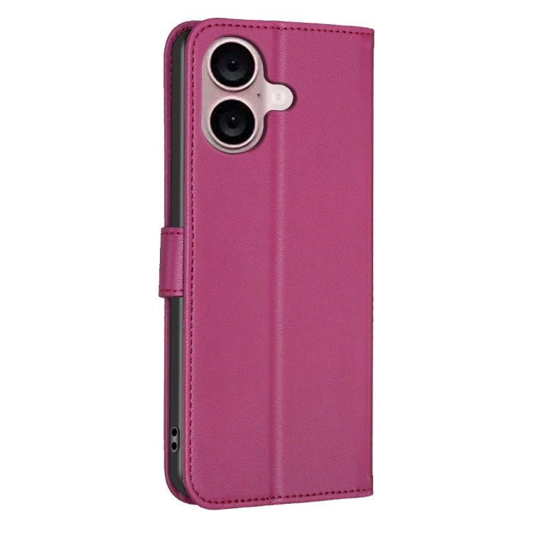 For iPhone 16 Four-leaf Embossed Leather Phone Case(Rose Red)