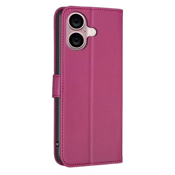 For iPhone 16 Four-leaf Embossed Leather Phone Case(Rose Red)