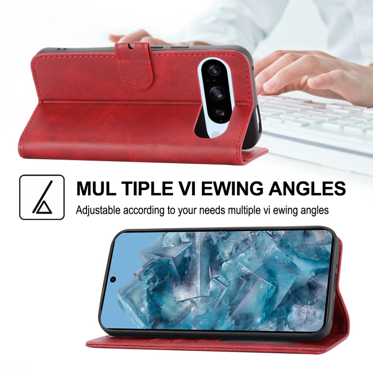 For Google Pixel 9 Pro Embossed Happy Cat Pattern Flip Leather Phone Case(Red)