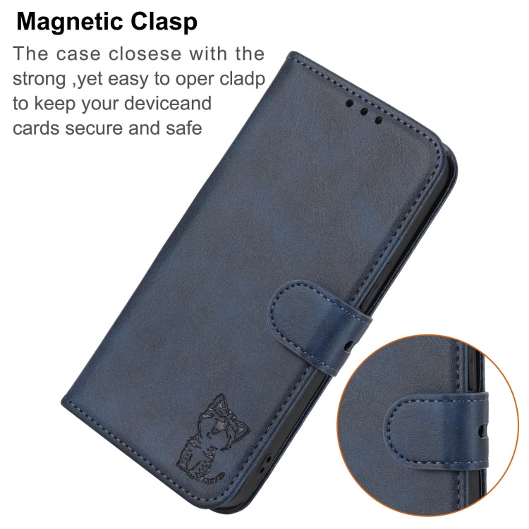 For Google Pixel 9 Pro Embossed Happy Cat Pattern Flip Leather Phone Case(Blue)
