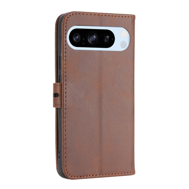 For Google Pixel 9 Pro Embossed Happy Cat Pattern Flip Leather Phone Case(Brown)