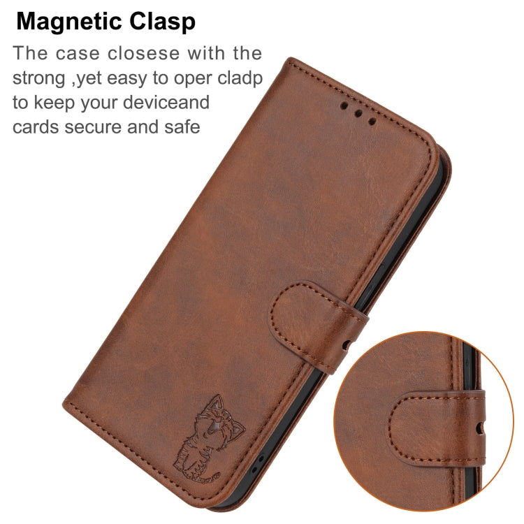 For Google Pixel 9 Pro Embossed Happy Cat Pattern Flip Leather Phone Case(Brown)