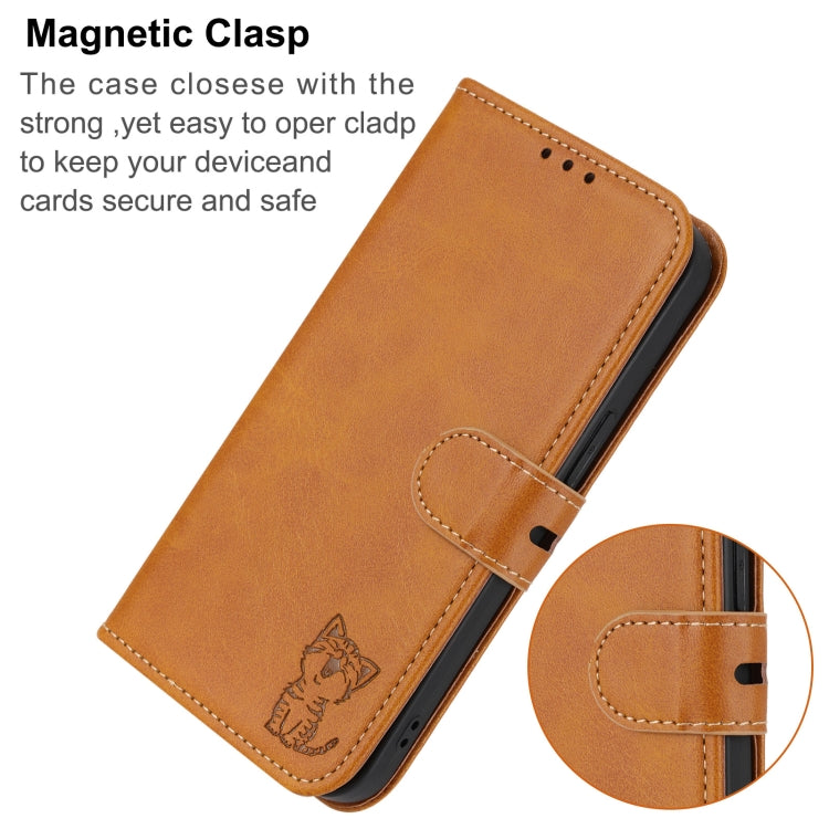 For Google Pixel 9 Pro Embossed Happy Cat Pattern Flip Leather Phone Case(Yellow)