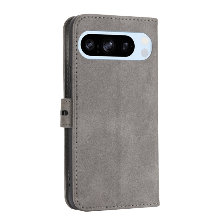 For Google Pixel 9 Pro Embossed Happy Cat Pattern Flip Leather Phone Case(Grey)