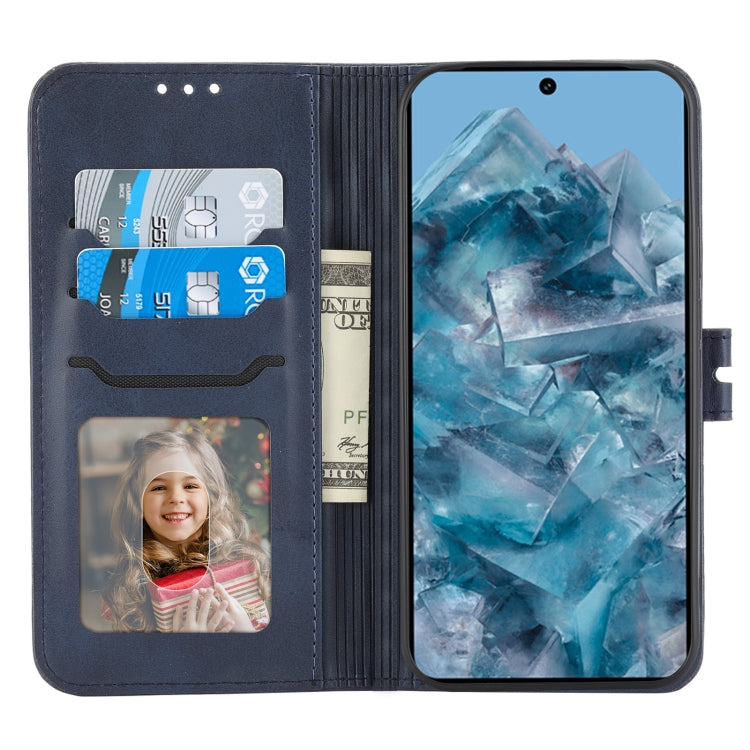 For Google Pixel 9 Embossed Happy Cat Pattern Flip Leather Phone Case(Blue)