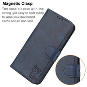 For Google Pixel 9 Embossed Happy Cat Pattern Flip Leather Phone Case(Blue)