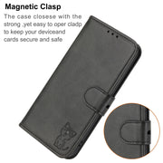 For Google Pixel 9 Embossed Happy Cat Pattern Flip Leather Phone Case(Black)