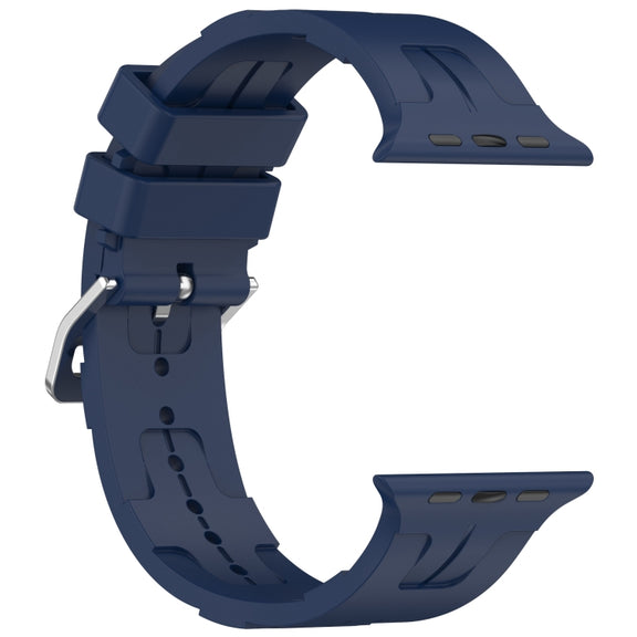 For Apple Watch SE 2023 44mm H Texture Silicone Ladder Buckle Watch Band(Midnight Blue)