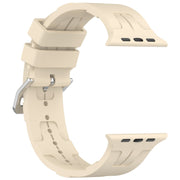 For Apple Watch Series 9 41mm H Texture Silicone Ladder Buckle Watch Band(Khaki)