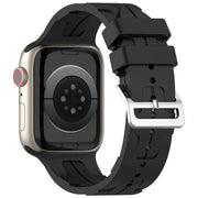 For Apple Watch Series 8 41mm H Texture Silicone Ladder Buckle Watch Band(Black)