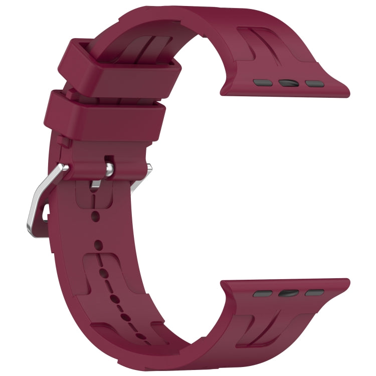For Apple Watch Series 7 41mm H Texture Silicone Ladder Buckle Watch Band(Wine Red)